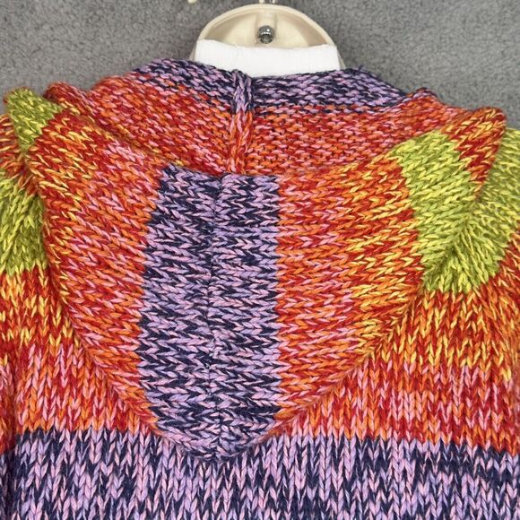 American Girl Girls L Cardigan Sweater Rainbow Stripe Wool Blend Fringe Hooded - Picture 7 of 12